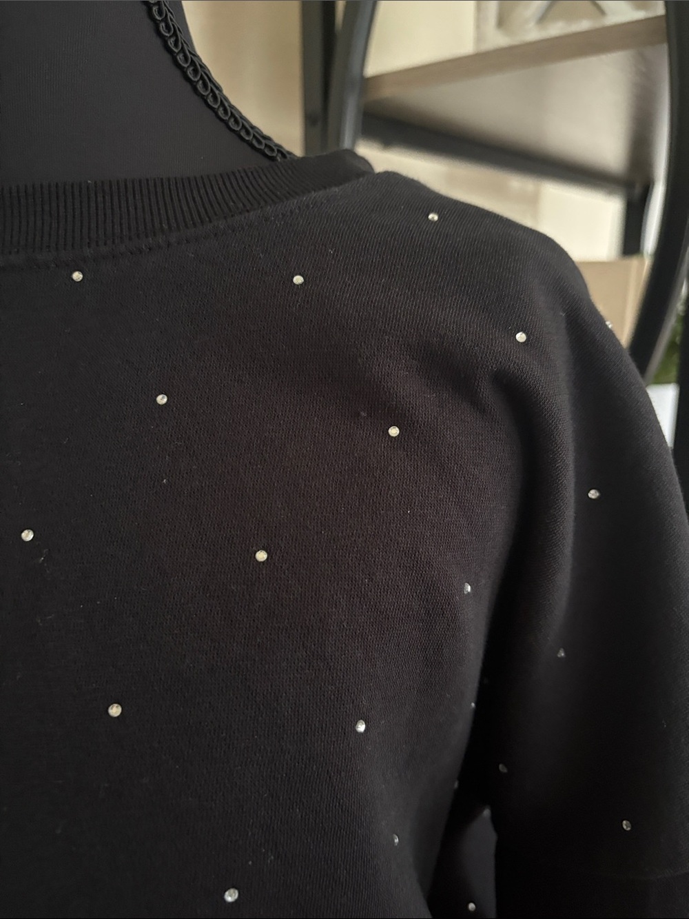 Black Crewneck Sweatshirt with Subtle Stud Details - Picture 4 of 5